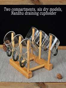 立式竹木碗碟晾干架，厨房抽屉收纳架 - 带盖碗碟架，节省橱柜空间，带沥水功能，可存放盘子、锅盖、碗、杯子和书籍，保持厨具干燥 - 彩色 - 查看 3