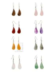 Fashionable Teardrop Natural Stone Earrings, Bohemian Style Amethyst & Feldspar & Red Stone Dangle Earrings, Delicate Beach Holiday Jewelry - Multicolor - View 11