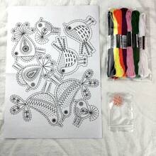 1 Set DIY Water-Soluble Embroidery Transfer Craft Sewing Supplies (1 Pc A4 Size Cold Water Soluble Non-Woven Fabric + 12 Colors Embroidery Threads + 1 Pink Flower Needle Threader + English Instructions + OPP Bag) - A - View 11