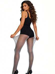 黑色个性化闪亮银色丝绸性感辣妹连裤袜 - 彩色 - 查看 2