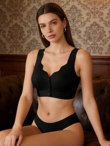1pc Seamless Push Up Bra For Girls With Front Closure, Wireless, Back Smoothing & Anti-Sagging, Women's Lingerie - Black - View 5