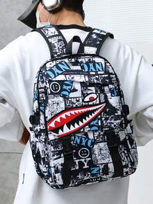 Ba lô in họa tiết thời trang, dung tích lớn, bền chắc, chống nước, thích hợp cho du lịch ngoài trời. - trắng - Xem 2