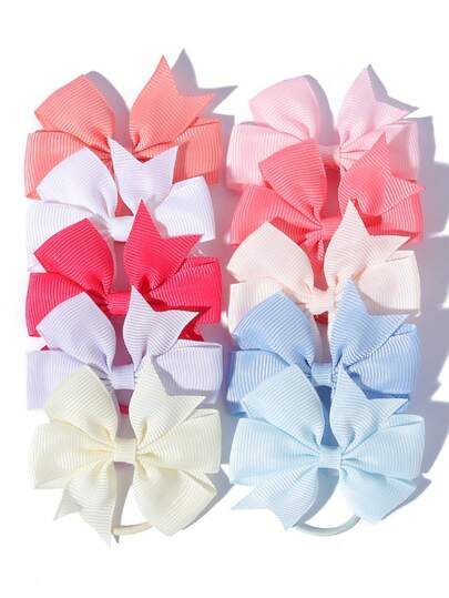 10pcs/Set Multicolor Solid Bow Headbands, Non-Slip Hair Accessories For Little Girls, Cute Princess Style For Birthday Party Photo Props