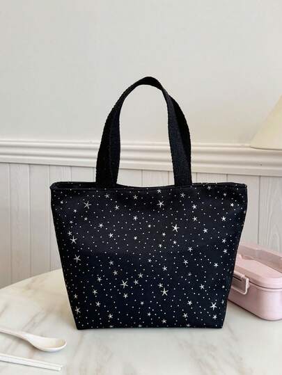 Portable Insulated Lunch Bag; Student Thickened Cute Lunch Fruit Bag; Black Starry Irregular Lunch Bag