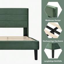 Upholstered Bed 90 X 200 Cm, Bed Frame With Slatted Base And Headboard, Upholstered Double Bed, Dark Green Velvet Fabric Cover, Timeless Modern Design, Youth Bed - Green - View 7