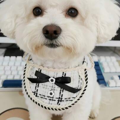 Babero con lazo a cuadros para mascotas, babero de princesa para gatos y perros, bufanda de moda en blanco y negro para mascotas