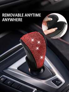 Shiny Automatic Gear Shift Knob Cover With Crystal Glitter And Rhinestones, Suitable For Women And Girls, Interior Decor Accessory - A - View 2