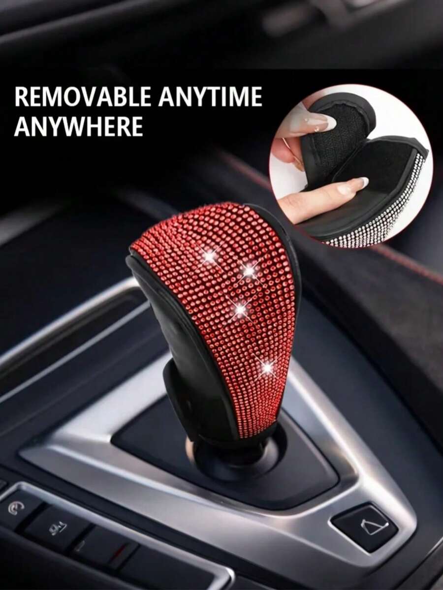 Shiny Automatic Gear Shift Knob Cover With Crystal Glitter And Rhinestones, Suitable For Women And Girls, Interior Decor Accessory