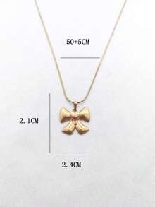 1pc Cute 18K Gold Plated Stainless Steel Heart & Bow Pendant Necklace, Unisex Daily Wear - Yellow Gold - View 5