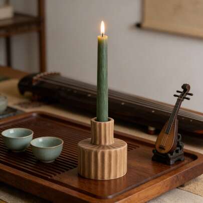1pc Cream-Color Textured Ceramic Candle Holder, Matte Speckled Dual-Use Candle Stand, Minimalist Geometric Sculpture, Suitable For Proposal, Birthday Party And Christmas Decor, Neutral Tone Home Decor To Create Cozy Living Room Ambiance, A Sweet Romantic Gift For Holidays
