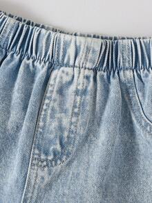 1 chiếc quần jeans ống đứng dáng rộng màu xanh nhạt cho bé gái, thời trang và đa năng cho mùa hè. - Rửa nhẹ - Xem 4
