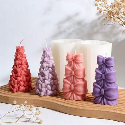 Khuôn silicon làm nến hình nơ 3D - Khuôn hình nơ xếp chồng và cây nơ để tự làm nến thơm, xà phòng, đồ thủ công bằng nhựa, trang trí nhà cửa cho đám cưới và ngày Valentine.