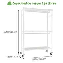 Estante organizador ajustable de doble barra para colgar ropa Armario Independiente Organizador de Ropa con gancho Perchero para colgar ropa clóset 120 x 45 x 205cm blanco - Blanco - Ver 4