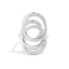 Uself 2pcs/1pc Gold-Plated Stainless Steel Rings For Women, Dual-Tone Overlapping Oval Rings, Stackable Open Rings, Fashion Jewelry Accessories For Women, Suitable For Daily Wear And Party Gifts, Western Jewelry, Women's Brand - Multicolor - View 7