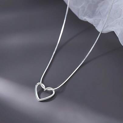 1pc S925 Sterling Silver Hollow Heart Pendant Necklace, Shiny Design, Sweet & Personalized, Suitable For Girl & Girls, Mother's Day/Graduation Gift, Minimalist Versatile Daily Wear
