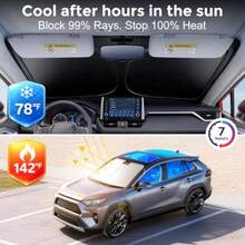 [Upgrade] Windshield Sun Shade for Car [Sun Protection and Cooling] Car Sun Shade Windshield Protect Interior and Keep Car Cooler Portable Foldable Car Sunshade Front Windshield 64x32 Inches - A - Ver 3