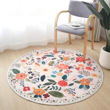 Round Rug 4ft Washable Circle Rug Non Slip Low Pile Boho Floral Small Circular Rug for Bedroom Bathroom Entryway Room Office College Dorm Beige - Beis - Ver 7