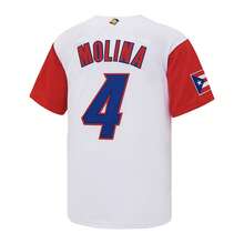 MEAN MACHINE 男士4号波多黎各传奇捕手亚迪尔·莫利纳棒球衫，字母刺绣，世界棒球经典赛服装，比赛日礼物 - 白色 - 查看 3