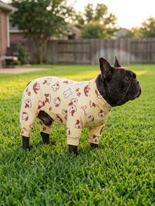 狗狗夏季防掉毛睡衣 - 透气高弹全包覆宠物连体衣，夏季防舔舐防虫连体衣，适合中大型犬，全身印花狗狗服装 - 可爱狗狗和爪印图案 - 彩色 - 查看 4