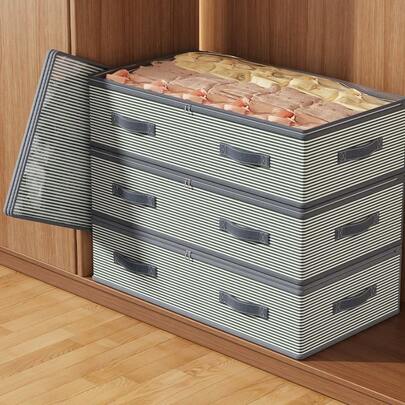 3/1pc Large Capacity Foldable Bed Bottom Storage Bag, Multifunctional Clothes And Blankets Storage Bag, Large Capacity Wardrobe Storage Bag, Stackable, With A Transparent Lid On The Top And Handles On Both Sides, Suitable For Bed Bottom Storage, Wardrobe Storage, Dormitory Storage, Cabinet Top Storage, Clothes Storage, And Quilt Storage. Shoe Storage, Toy Storage, Miscellaneous Storage, Make Full Use Of Space, Drawer Style Storage Bag, Out Of Season Clothing Storage, Household Storage Products