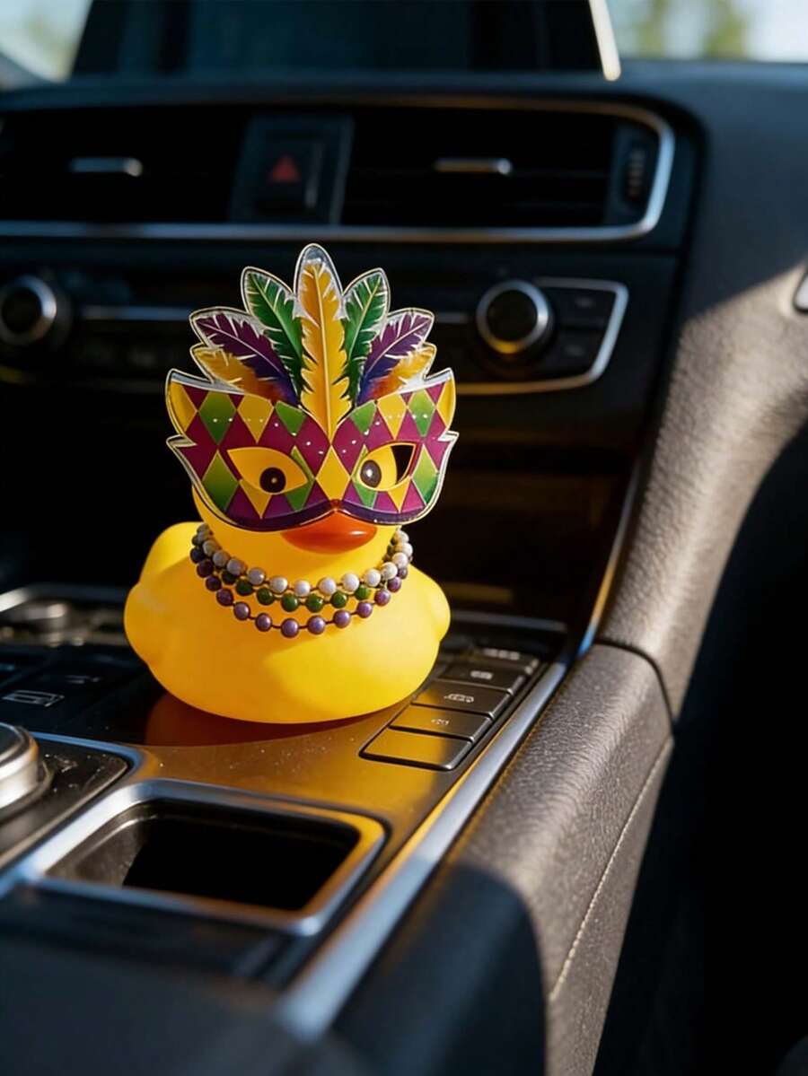 Escultura decorativa de pato de mascarada, pato decorativo con cadena de cuentas, decoración única para el salpicadero del automóvil y el escritorio, regalo divertido para fiestas entre amigos, regalo original para el automóvil, la oficina y la decoración del hogar