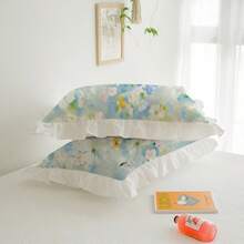 2pcs Set Floral Ruffle Trim Solid Color Pillowcase, Breathable & Soft, Machine Washable, Suitable For All Seasons, Princess Style Minimalist Pillowcase (Pillow Insert Not Included), Suitable For Dorm, Bedroom, Hotel - Multicolor - View 3