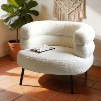 CHIQUERID Fluffy Vanity Chair With Back, Modern Makeup Chair With Soft Faux Fur & Metal Legs, Comfy Accent Armchair For Bedroom, Dressing Room, Living Room, Home Office, White Vanity Stool