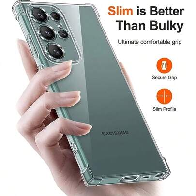 A Transparent Air-Cushioned Phone Case. It Is Designed To Protect S26/S26PLUS/S26ULTRA/S25/A25/A54/A06/A55/A56/A26/A51 Series Phones From Drops. This Air-Cushion Case Offers Protection With A Simple And Pure Color Design, As Well As Four-Corner Impact Resistance In A Transparent TPU Material. It Is Even Described As Military-Grade In Durability, While Remaining Lightweight. The Cover Can Be Used As A Phone Case Or Protective Sleeve, Providing A Layer Of Security For Your Device.