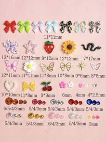 1 Box ABS Cute Bow Nail Art Decorations Set - Colorful 3D Nail Decals Including Flowers, Bows, Fruits And Rhinestones, With Tweezers And Pen, Suitable For Daily Nail DIY And Handmade Nails - Multicolor - View 3