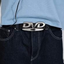 2件装男女通用复古DVD扣腰带，105厘米/110厘米PU材质，多功能黑白装饰腰带，可搭配牛仔裤，女士礼物 - 白色+黑色 - 查看 6