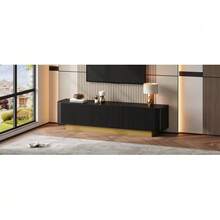 Modern TV Cabinet With Storage – Rounded Design, Cable Management, Textured Panels – Living Room Media Cabinet - Black - View 2