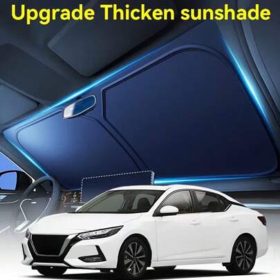 汽车挡风玻璃遮阳板，易于安装且可折叠收纳，高效隔热，有效阻隔强紫外线，保护车内环境，防紫外线挡风玻璃保护罩，便携式汽车侧帘，适用于大多数车型，必备汽车配件，适用于大多数轿车和SUV车型。
