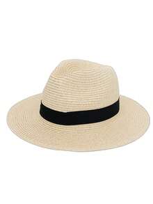 1pc Unisex Summer Sun Protection Straw Hat, Wide Brim Beach Hat, Travel Panama Hat - A - View 8