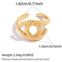 Uself 1pc 18K Gold Plated 304 Stainless Steel Twisted Rope Ring, Golden Textured Open Circle Design, Fashionable Personalized Ring, Suitable For Women's Daily, Party And Casual Wear, Great Gift Item - Multicolor - View 6