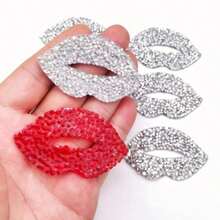 20 piezas Parches con labios rojos y strass plateados - Parches para planchar, Parches con flores, Pegatinas de estrellas, Suministros de costura para bodas, Decorar fundas de teléfono, zapatillas, sombreros, chaquetas vaqueras, Regalo del Día de la Madre, Regalo del Día de San Valentín, Estilo audaz - Versión con diamantes de imitación - Ver 10