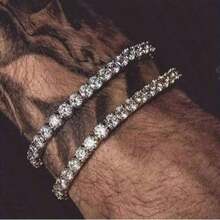 1条闪亮男女通用手链，镶嵌微锆石，嘻哈风格镀金亮片水钻手链，适合日常佩戴、派对和作为珠宝礼物。 - 彩色 - 查看 5