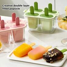 SMEGGEMS Household Ice Cream Mold Double Layer Ice Cube Tray DIY Ice Cream Making Tool Ice Cube Box With Lid And Handle Sealed Leak-Proof - Green - View 4