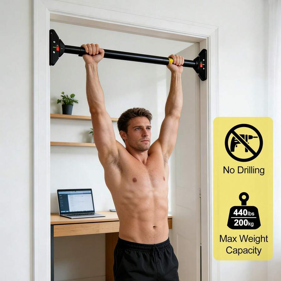 Klimmzugstange Türrahmen Ohne Bohren – Verstellbares Türreck 75–94 cm, Pull Up Bar bis 200 kg mit 360° Zahnradschloss & Anti-Rutsch PVC Pads für Home Gym - Schwarz - Übersicht 1