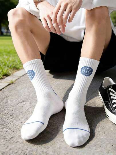 1/3/5 Pairs Basketball Mid-Calf Socks, Japanese Minimalist Breathable Cotton Socks, Unisex College Style Versatile Long Socks, Breathable Sweat-Absorbent Non-Stuffy. Vertical Knit Texture Comfortable, High Elastic Mid-Calf Fit, Reinforced Toe & Heel Wear-Resistant, Suitable For All Seasons. Match Canvas Shoes, Sneakers, Ideal For Students Daily Commute & Workout, Unisex Versatile Style