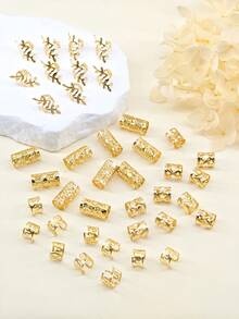 40pcs/Pack Dreamy Hair Scrunchies - Fashionable Alloy Hair Braid Accessories Suitable For Girl - Gold - View 3