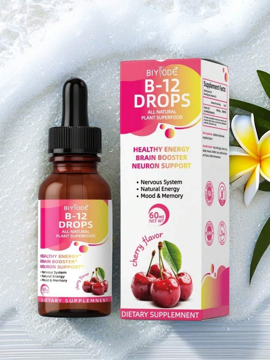Vitamin B12 Liquid Drops - High Potency For Energy, Metabolism & Nerve Support, Cherry Flavor, - - - 查看 1