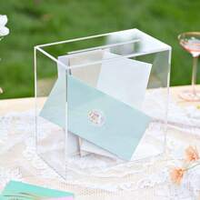 1pc Transparent Acrylic Wedding Card Holder Box With Lock And Slots, Wedding Reception Gift Card Box, Graduation Ceremony Decoration Wedding Cash Card Box, Large Size DIY Gift Card Storage Box With Lock And Slots, Party Gift Card Storage Container - one-size - View 4