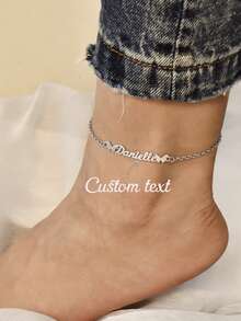 Customized Beach Name Anklet, Personalized Name Butterfly Punk Wedding Outdoor Beach Vacation Travel Waterproof Non-Fading Anklet Tag, Valentine's Day/Christmas Gift - Silver - View 2