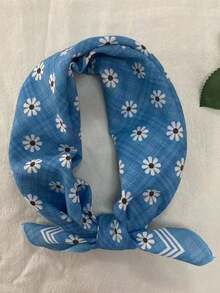 1条时尚雏菊印花小方巾，适合春秋季佩戴 - 彩色 - 查看 7