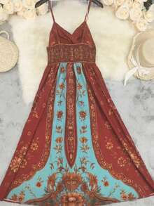 Women's New Bohemian Printed V-Neck Spaghetti Strap Vacation Dress Summer Elegant - Multicolor - View 2