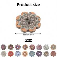 100 Pcs Vintage Wooden Flower Shaped Buttons 0.59 Inch Wood Flower Decorative Button 2 Holes Antique Wooden Buttons Assorted Color Natural Wood Button For Men Women Sewing Knitting Crafts Clothes - Multicolor - View 2