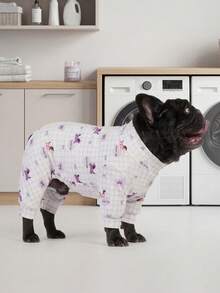 狗狗夏季防掉毛睡衣 - 透气高弹全包覆宠物连体衣，夏季防舔舐防虫连体衣，适合中大型犬，全身印花狗狗服装 - 可爱的蓝白条纹兔子和樱桃图案 - 彩色 - 查看 8