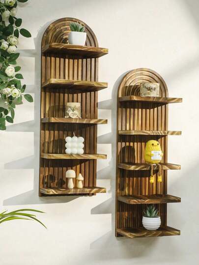 Étagère murale en bois de style bohème avec motif vague, support de rangement suspendu, support d'affichage. Support de bougie d'aromathérapie, support de décoration. Convient pour les bougies, les décorations, la décoration de la maison, Halloween et Noël. Cadeau parfait. Convient pour les restaurants, les cheminées, les entrées, les bureaux, etc. C'est le cadeau parfait pour les étagères d'affichage arc-en-ciel à offrir à vos amis.