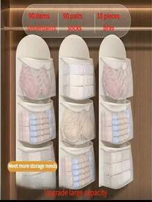 3-Tier Hanging Bra & Sock Storage Net Bag - Suitable For Dorm And Home, Wall-Mounted Transparent Pocket Design Multi-Layer Clothing Organizer Bag - Multicolor - View 3