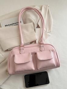 1 Stück Damen Schwarze Schleife PU Leder Umhängetasche, Neu Ankunft Süß Elegant Vielseitig Exquisit - Pink - Übersicht 3